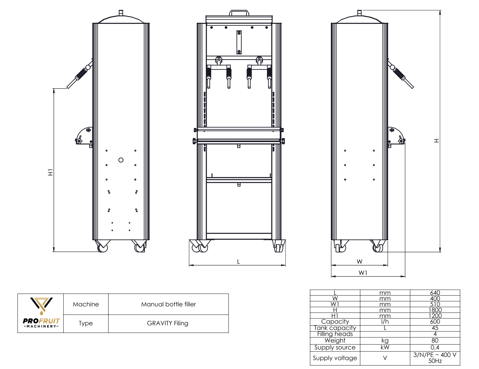 Bottle filler 4 heads specification | ProFruit Machinery