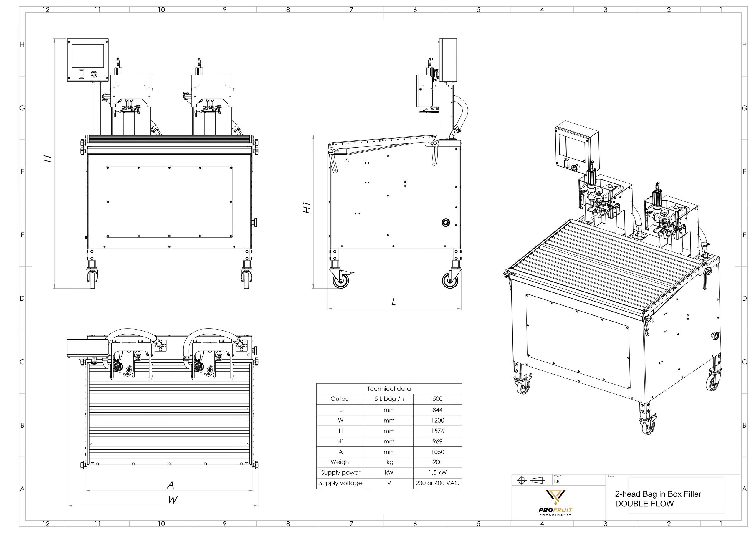 2-head Bag in Box Filler Double Flow drawing | ProFruit Machinery