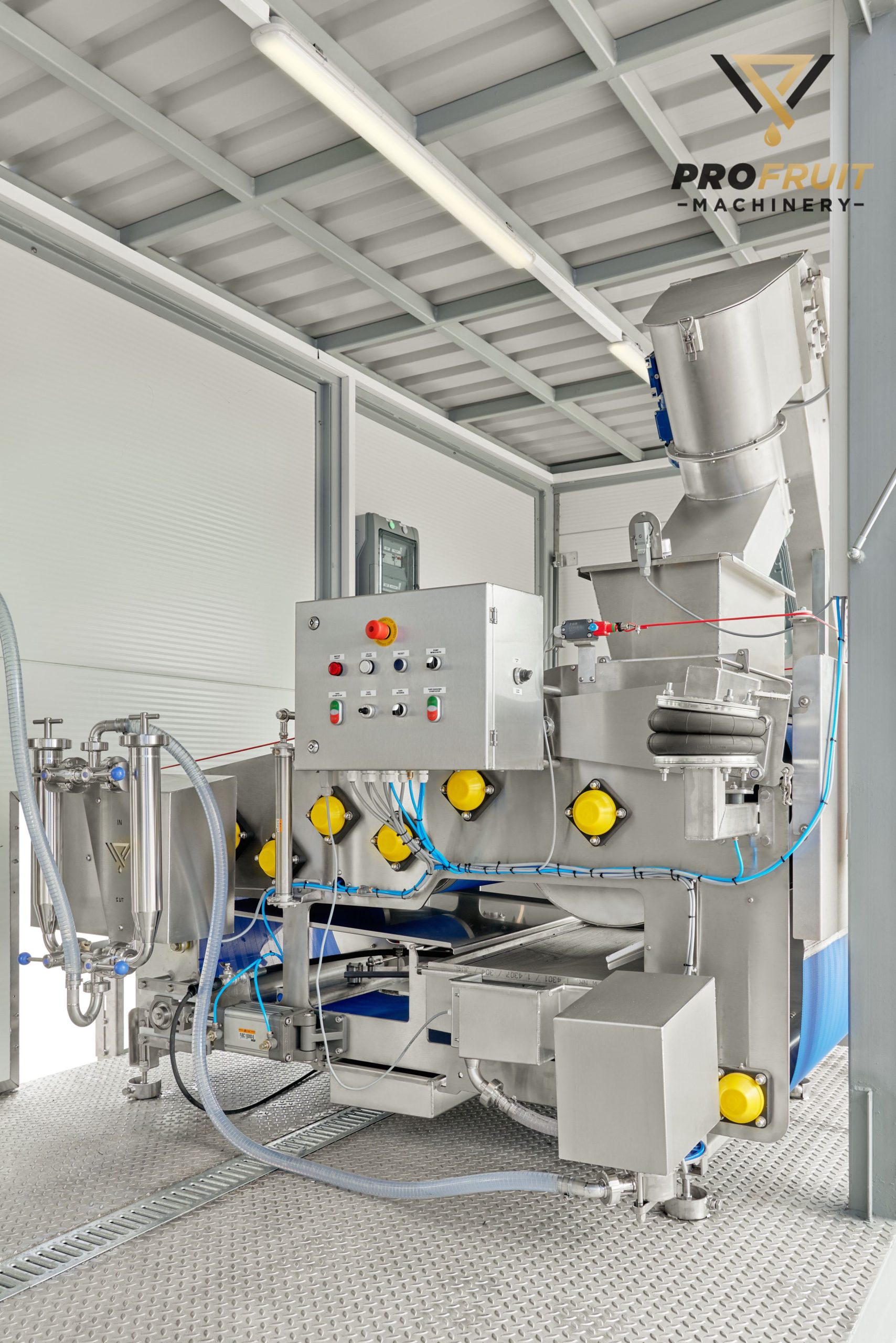 Belt press inside the mobile juice production unit | ProFruit Machinery