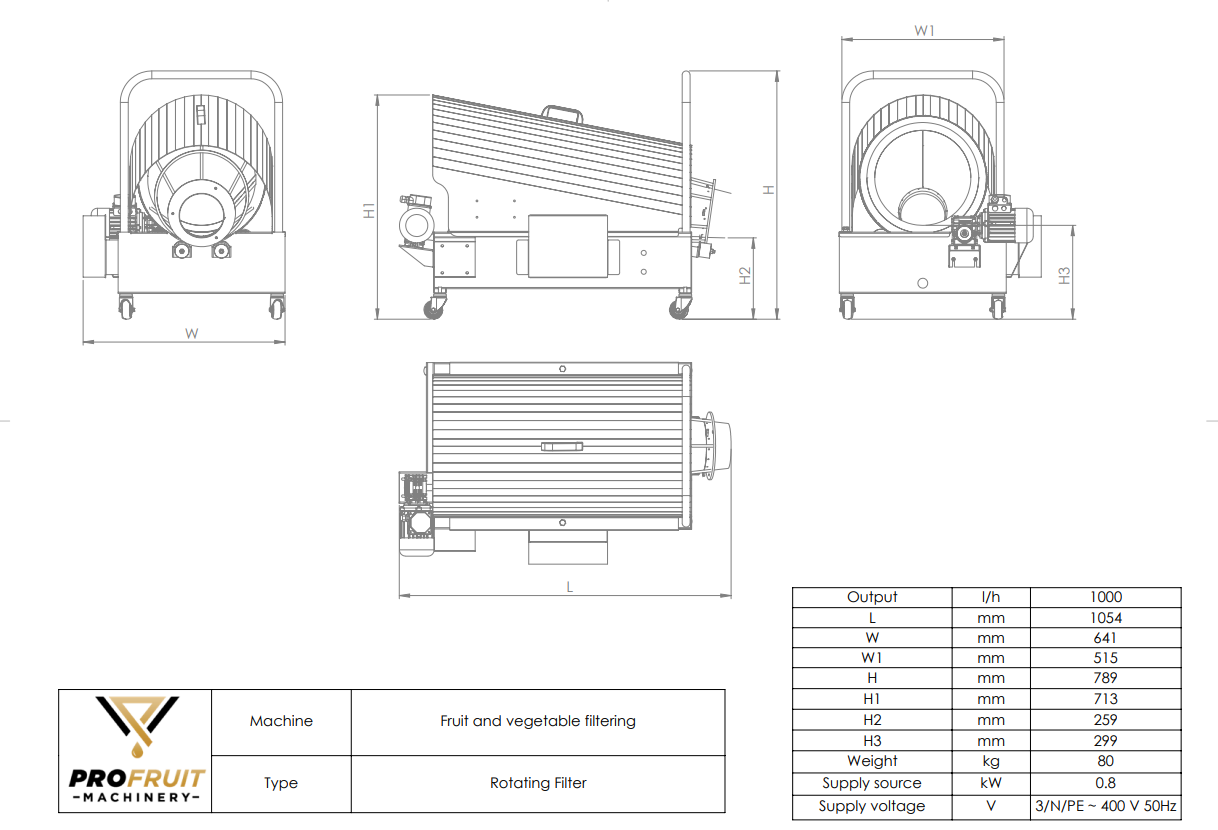 Rotational filter specification document | ProFruit Machinery